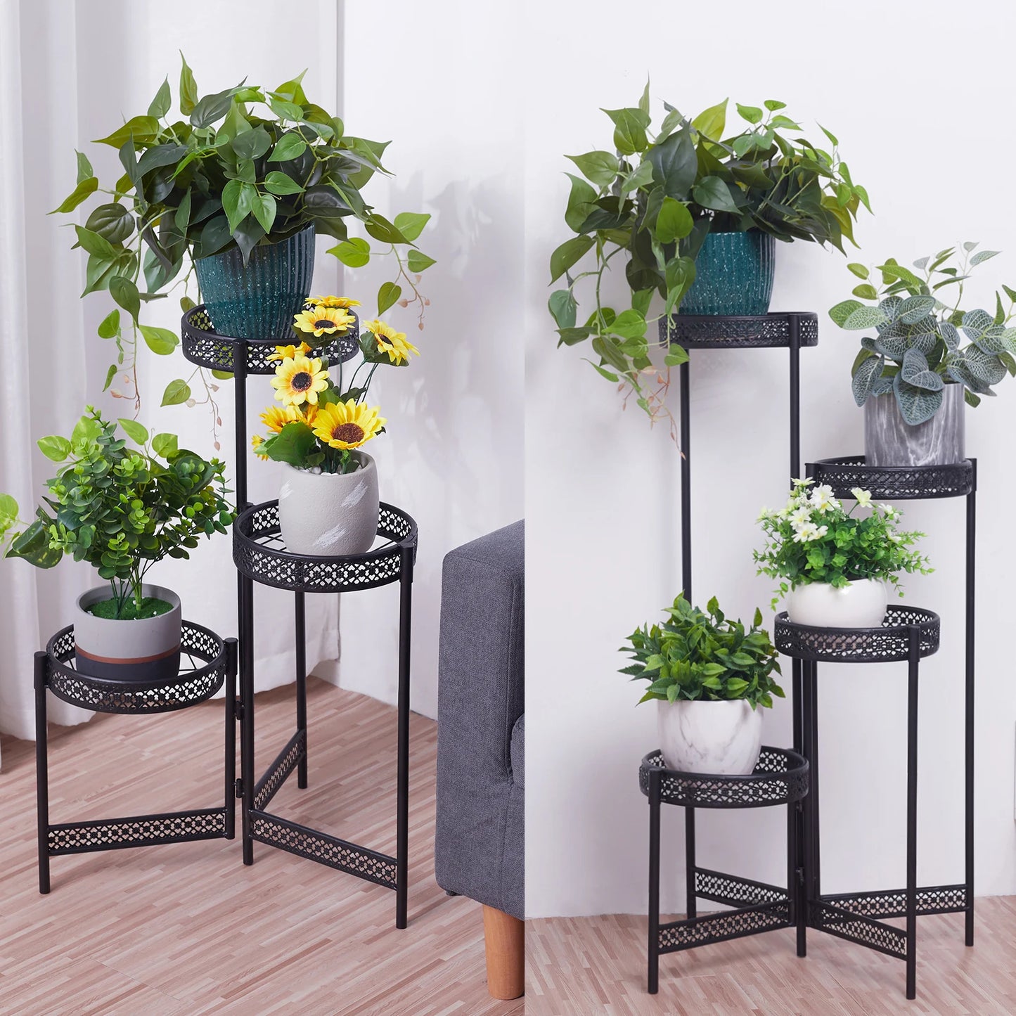 BINGOPAW 4-Tier Metal Plant Stand For Indoor And Patio