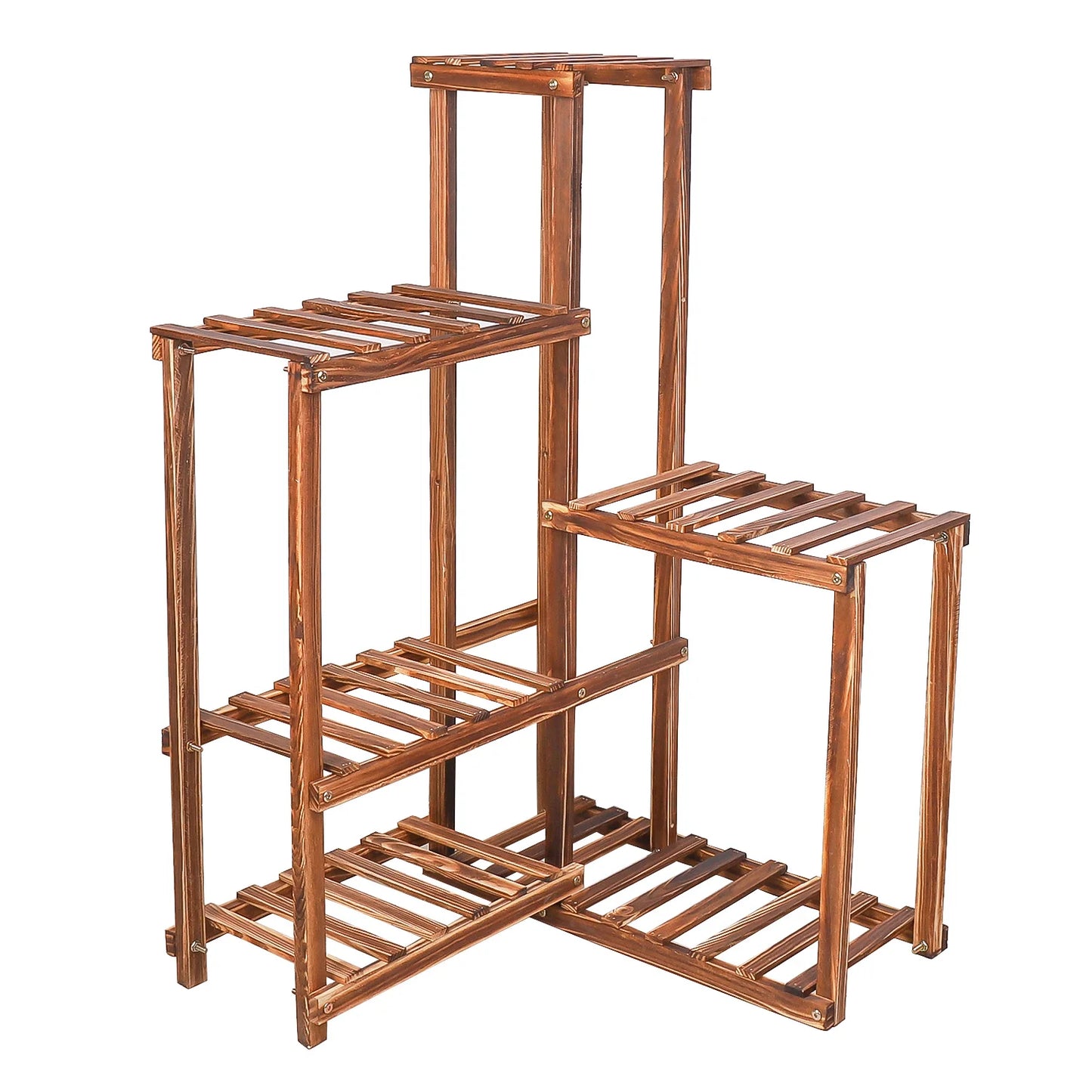 BINGOPAW 6-Tier Plant Corner Stand Indoor Outdoor Wood Shelf
