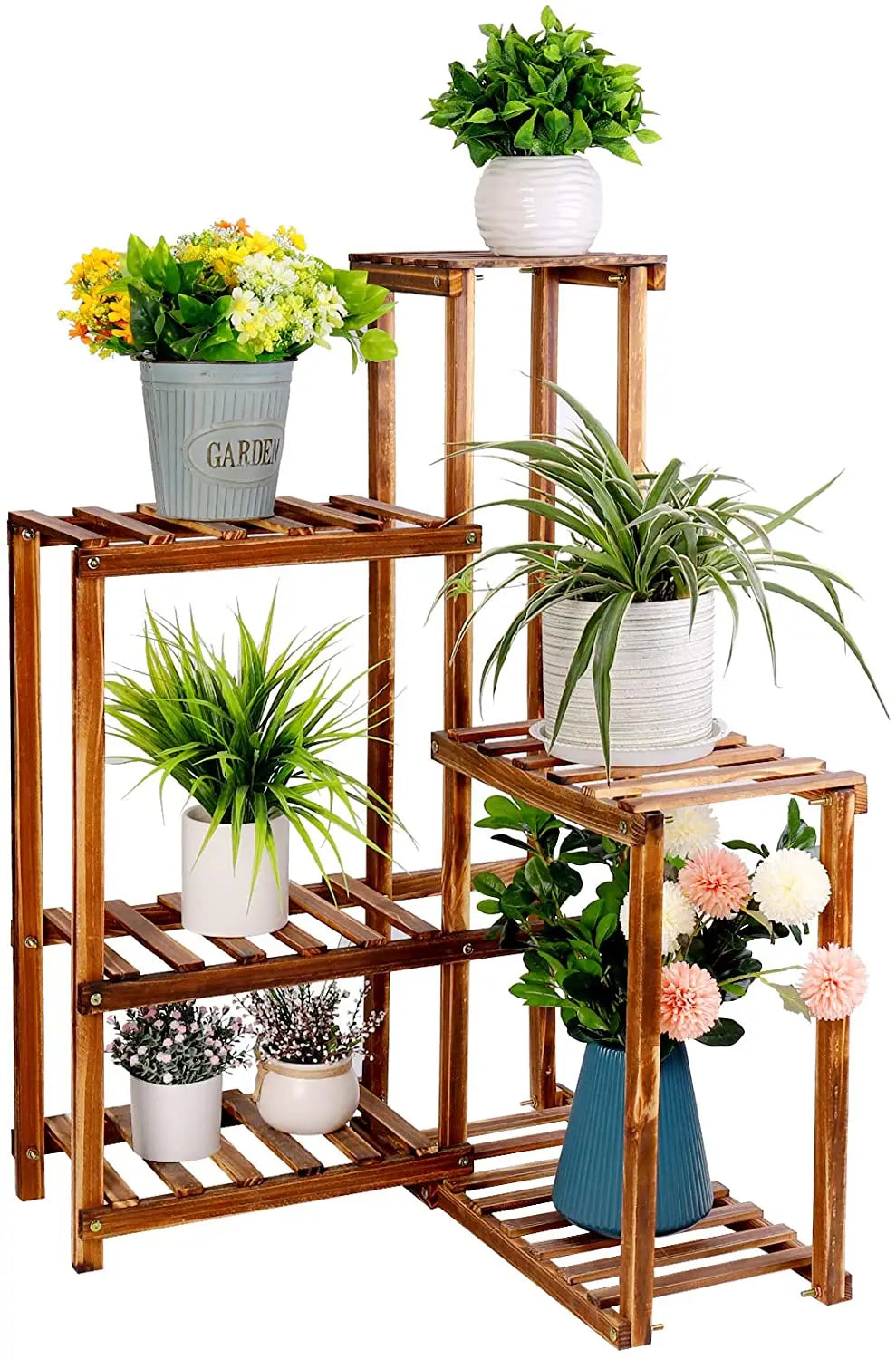 BINGOPAW 6-Tier Plant Corner Stand Indoor Outdoor Wood Shelf