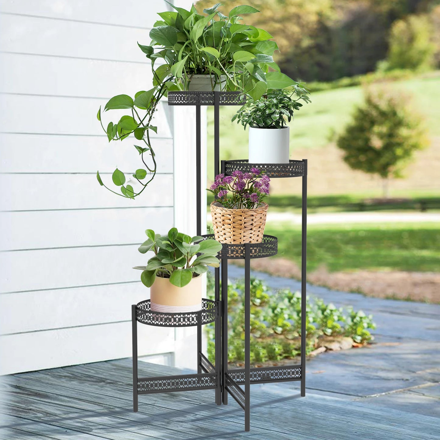 BINGOPAW 4-Tier Metal Plant Stand For Indoor And Patio