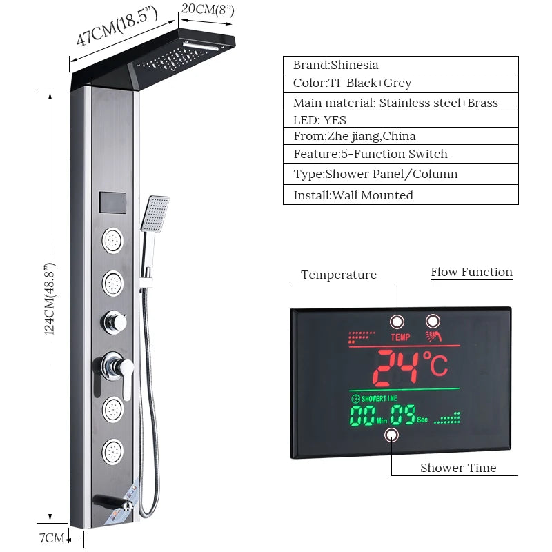 Shinesia LED Shower Panel With Rainfall And Massage Jets