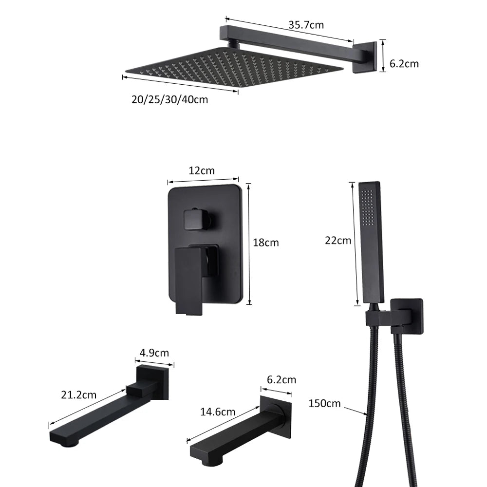 SAFLIHCAR Concealed Rainfall Shower System With Bathtub Mixer Set