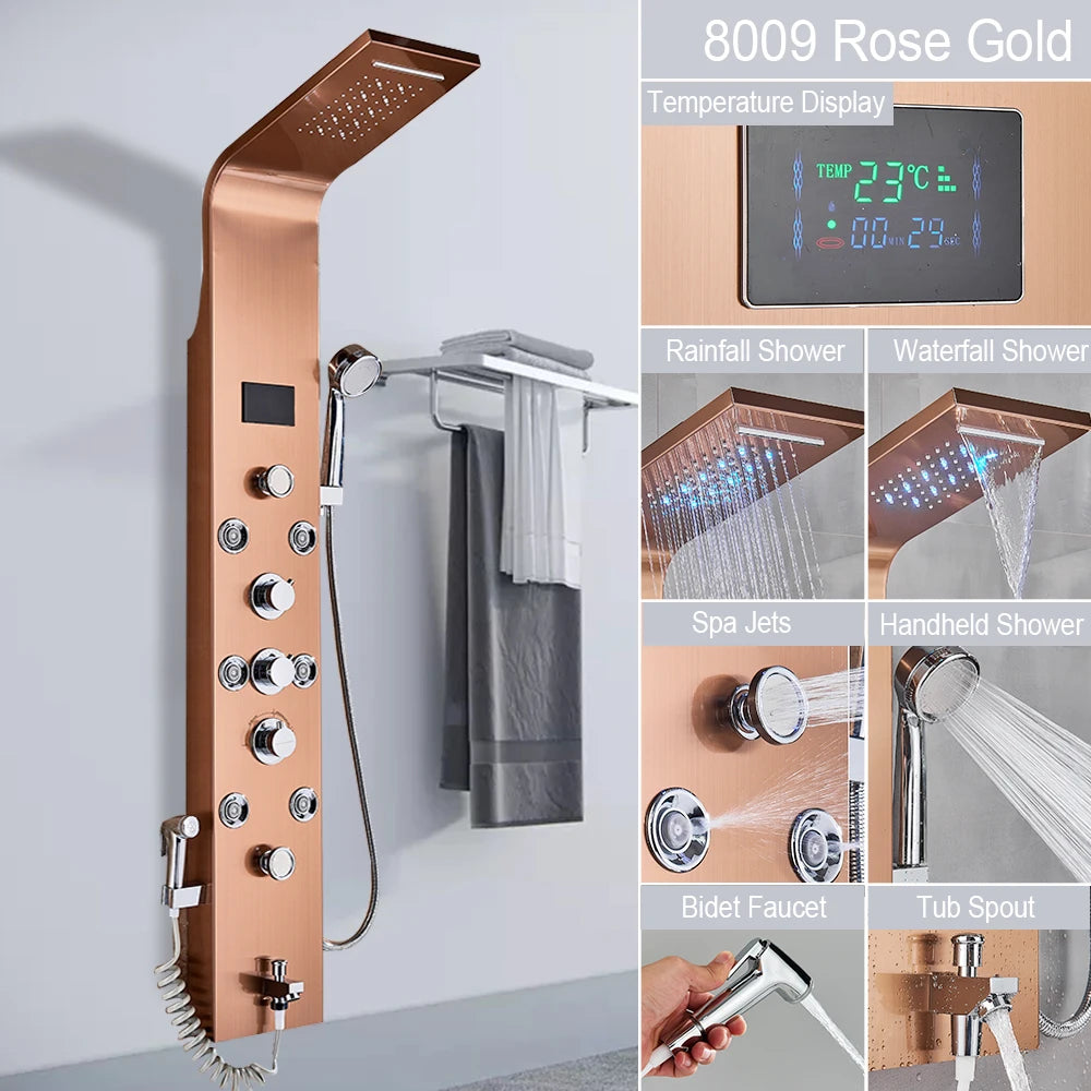 MYQualife LED Shower Panel With Waterfall Rainfall And Massage Jets