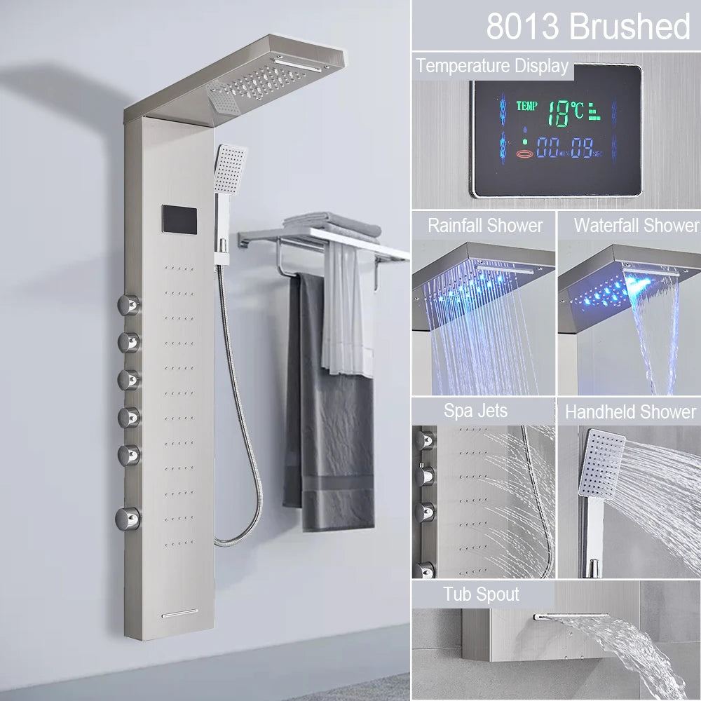 MYQualife LED Shower Panel With Waterfall Rainfall And Massage Jets