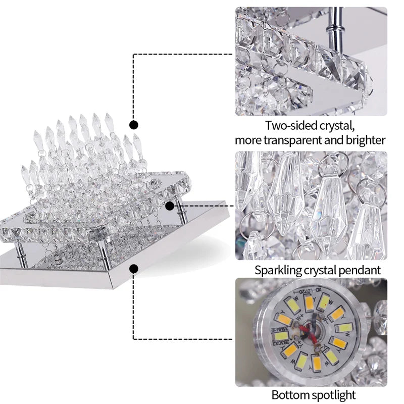 VETRULUS Crystal Square LED Ceiling Lamp Chandelier For Interiors