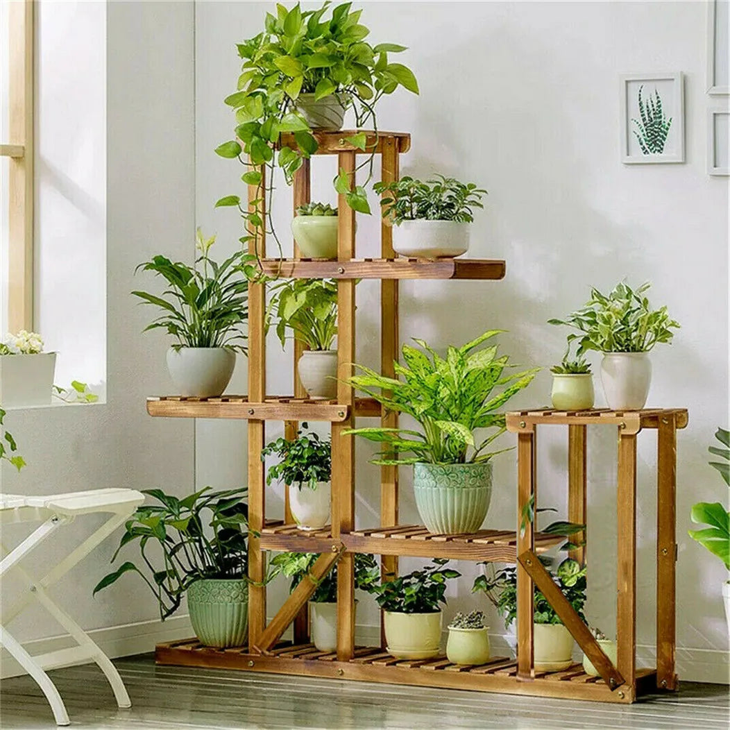Wisfor Six-Tier Wood Plant Stand Shelf for Indoor Outdoor Plants