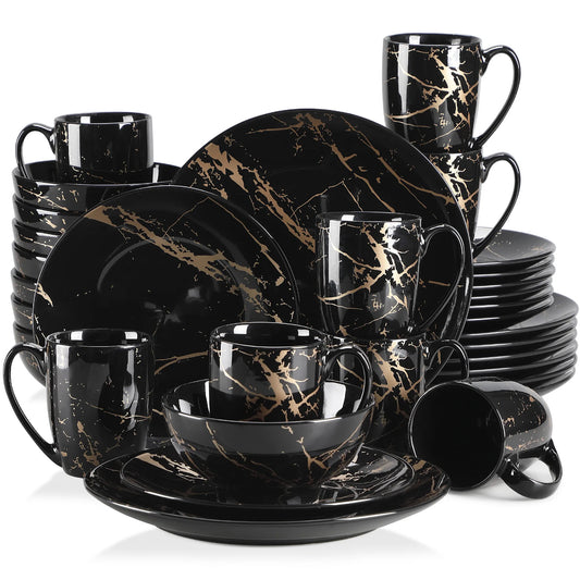 Malacasa Porcelain Dinnerware Set With Gold Splash Design