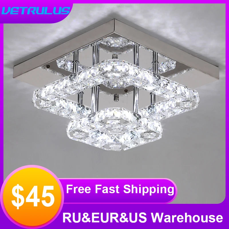 VETRULUS Crystal Square LED Ceiling Lamp Chandelier For Interiors