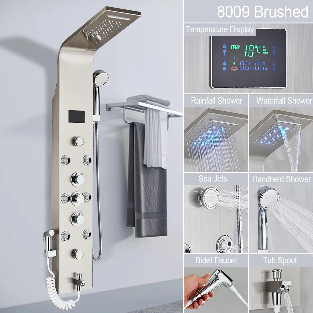 MYQualife LED Shower Panel With Waterfall Rainfall And Massage Jets