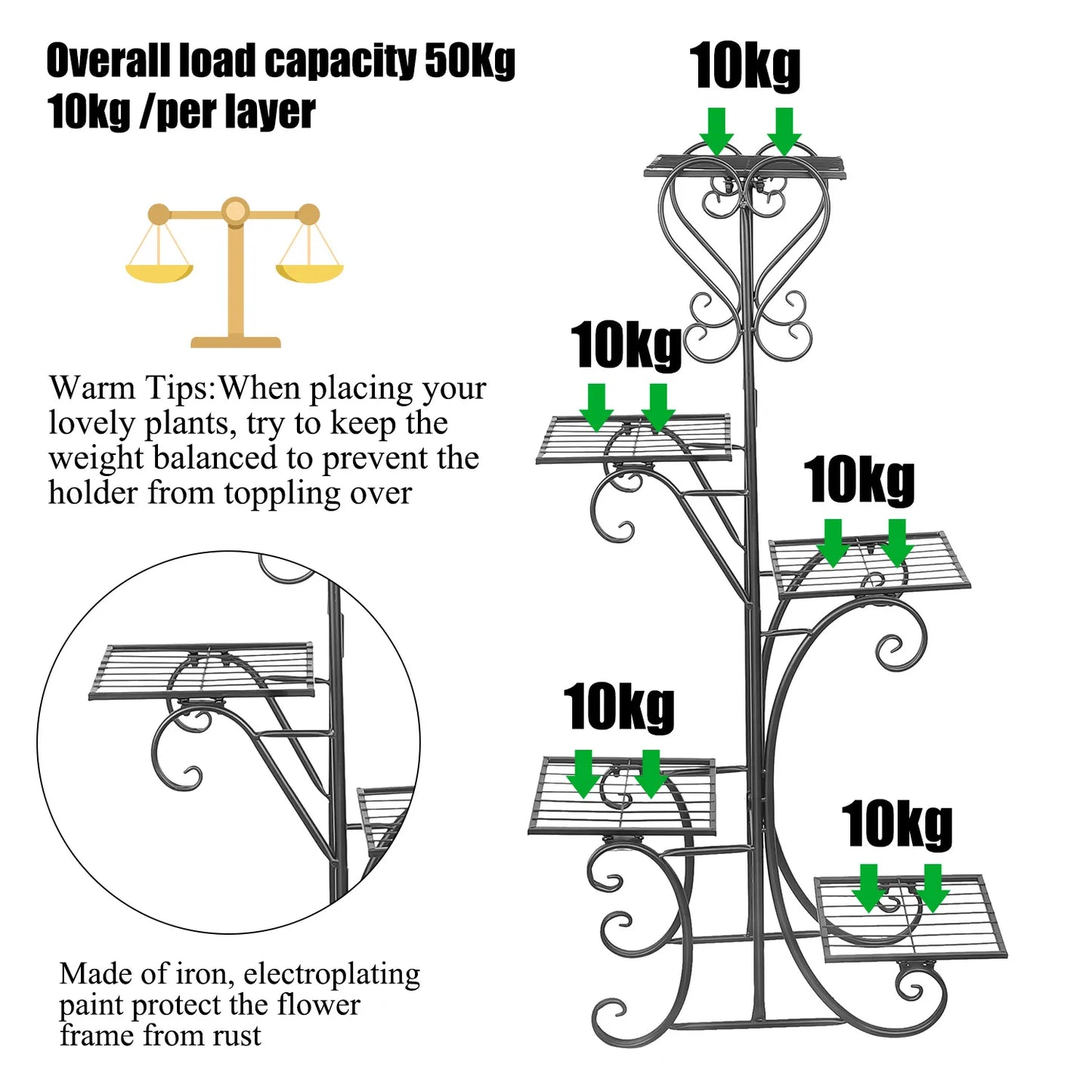 BINGOPAW Six Tier Plant Stand Indoor Outdoor Metal Rack