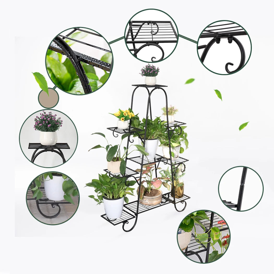 BINGOPAW 9 Tier Metal Plant Stand Indoor Outdoor Shelf