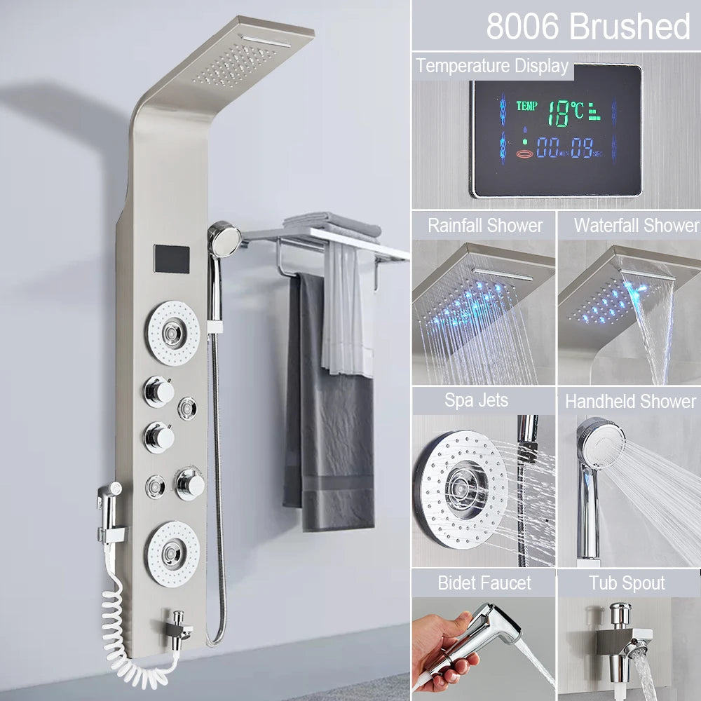 MYQualife LED Shower Panel With Waterfall Rainfall And Massage Jets