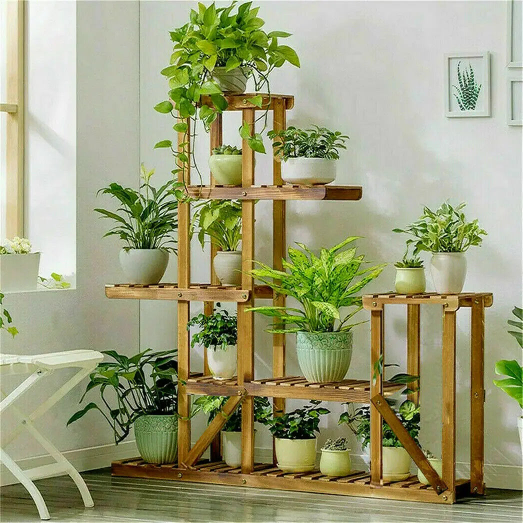 Wisfor Six-Tier Wood Plant Stand Shelf for Indoor Outdoor Plants