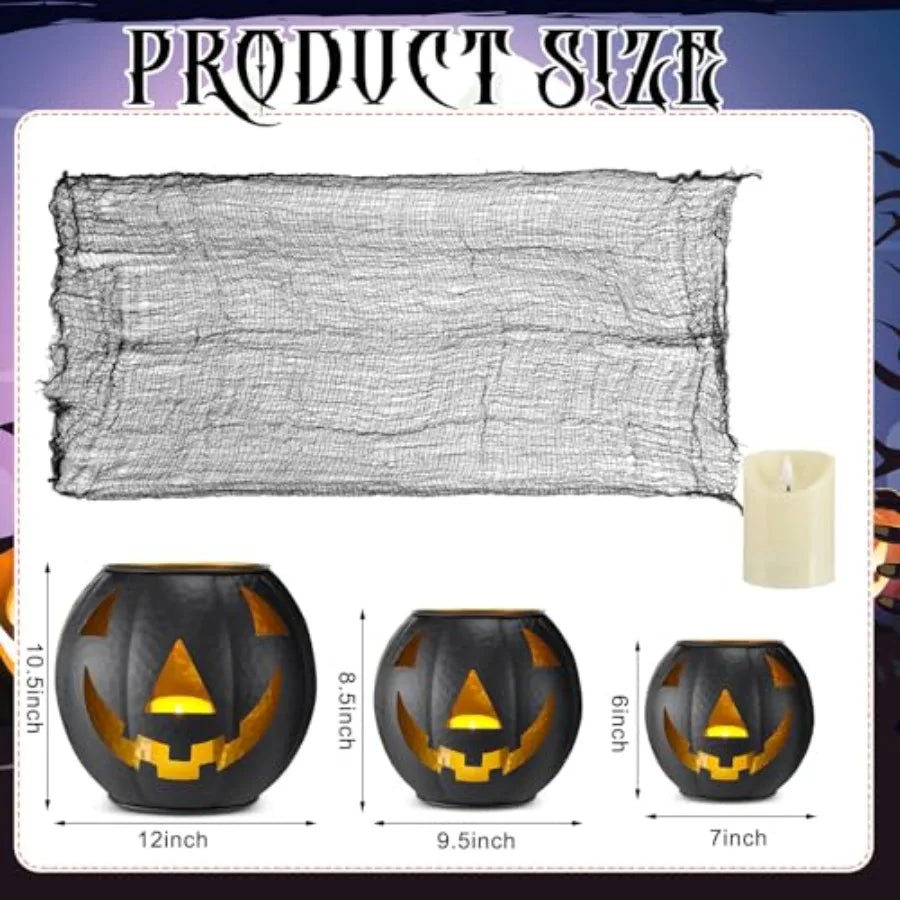 Halloween Metal Jack O Lantern Decor Set With LED Candles
