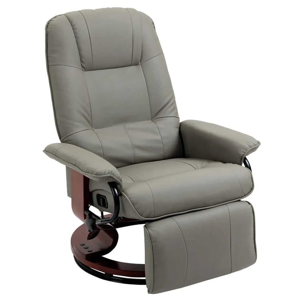 Faux Leather Manual Recliner Lounge Chair With Footrest Armrests Wood Base