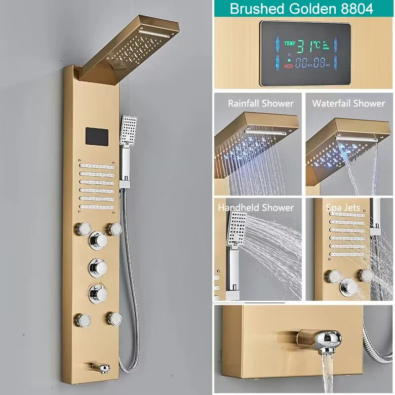 Shinesia LED Shower Panel With Waterfall Rainfall And Massage Jets