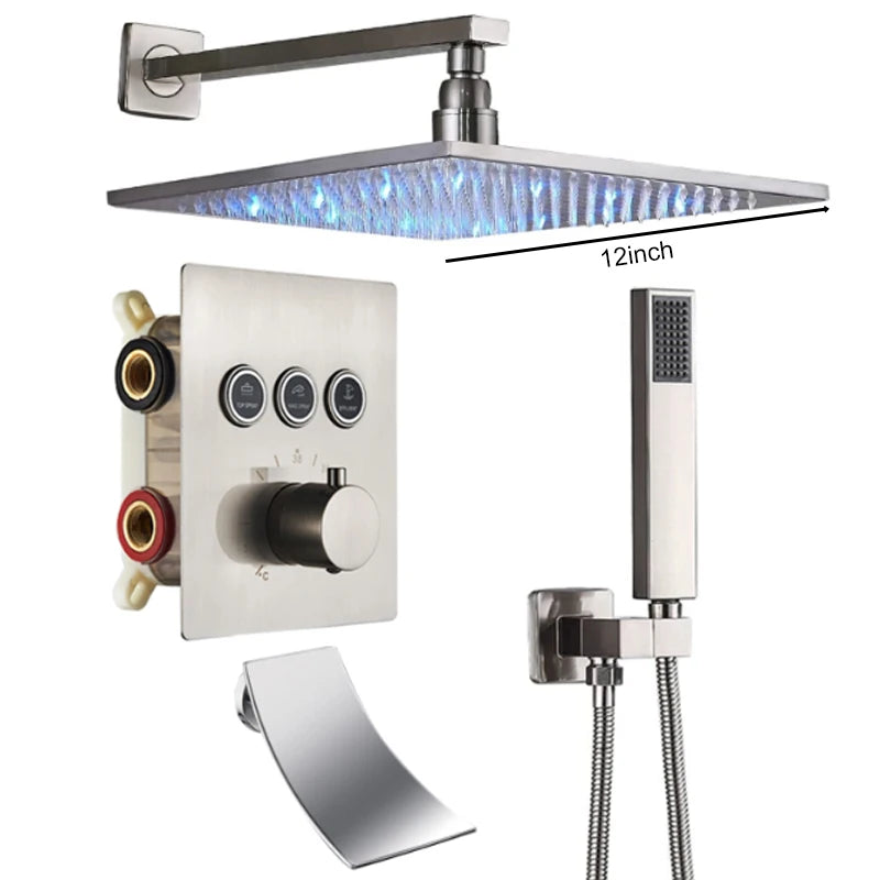 Shinesia Thermostatic Concealed LED Rainfall Shower System With Remote Control