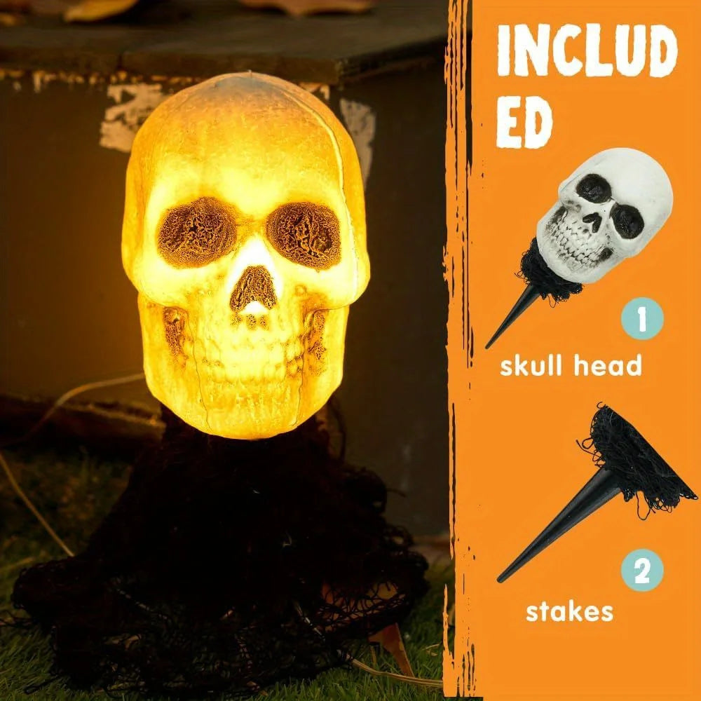 Light Up Skeleton Skull Stakes Outdoor Halloween Lawn Decorations