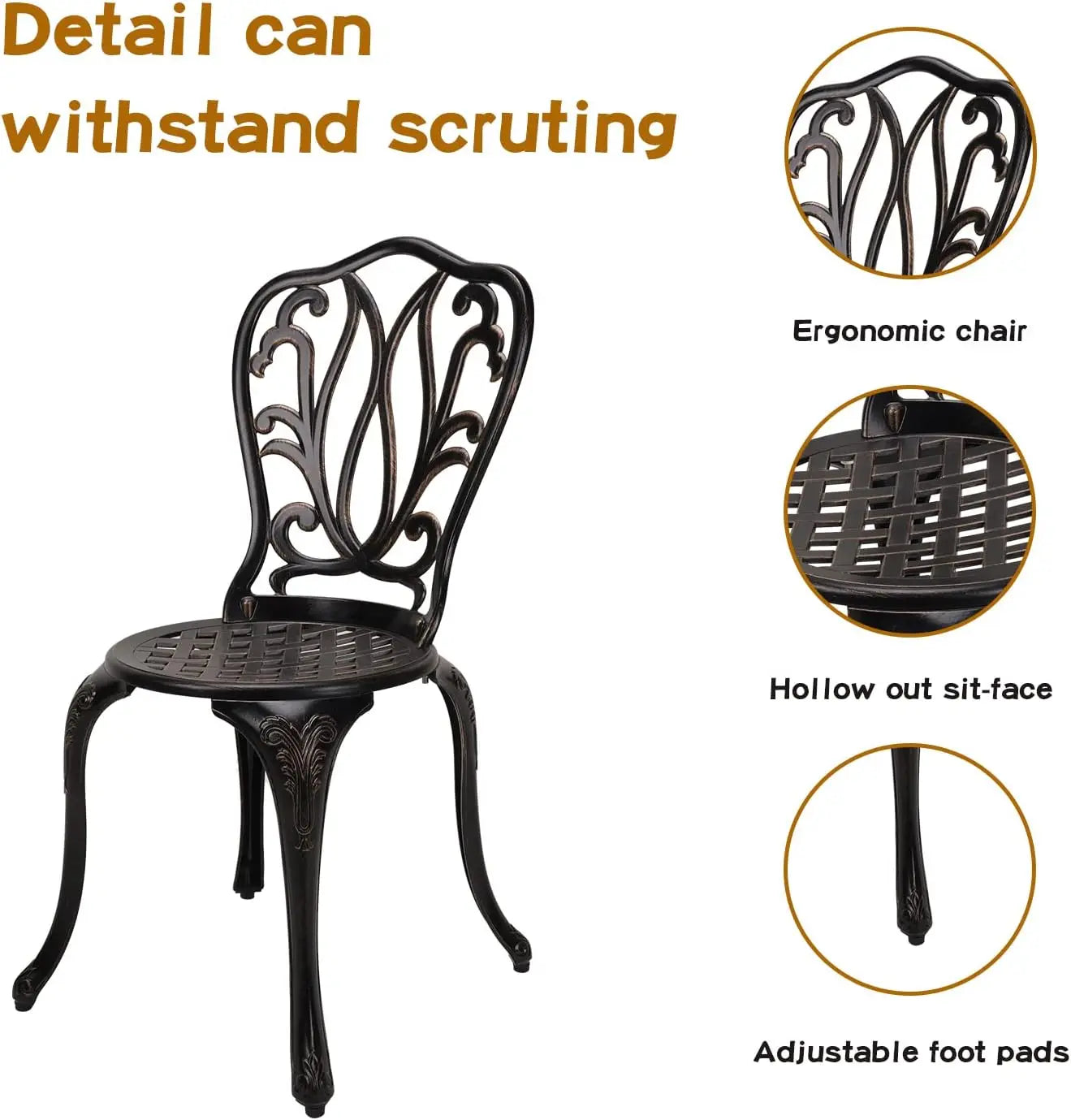 3-Piece Patio Bistro Furniture Set With Cast Aluminum Table