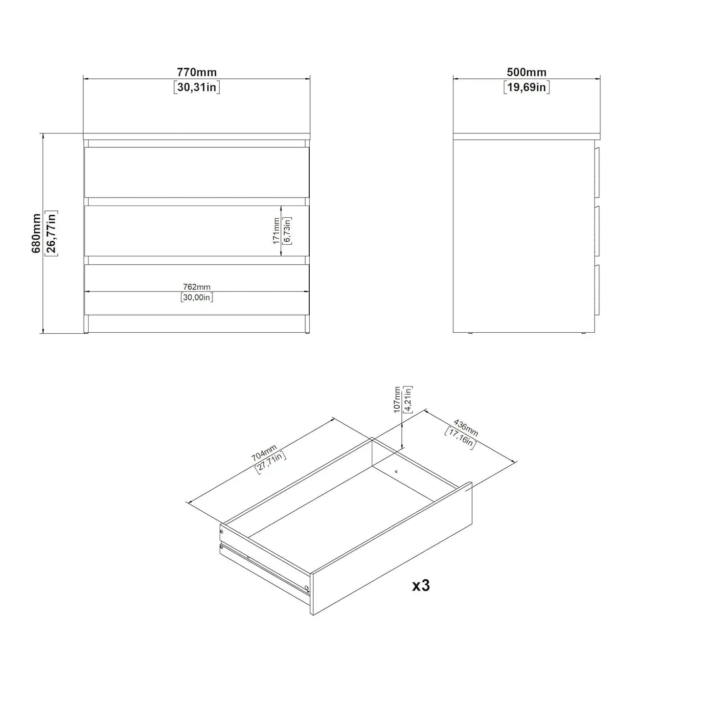 Scottsdale 3 Drawer Chest