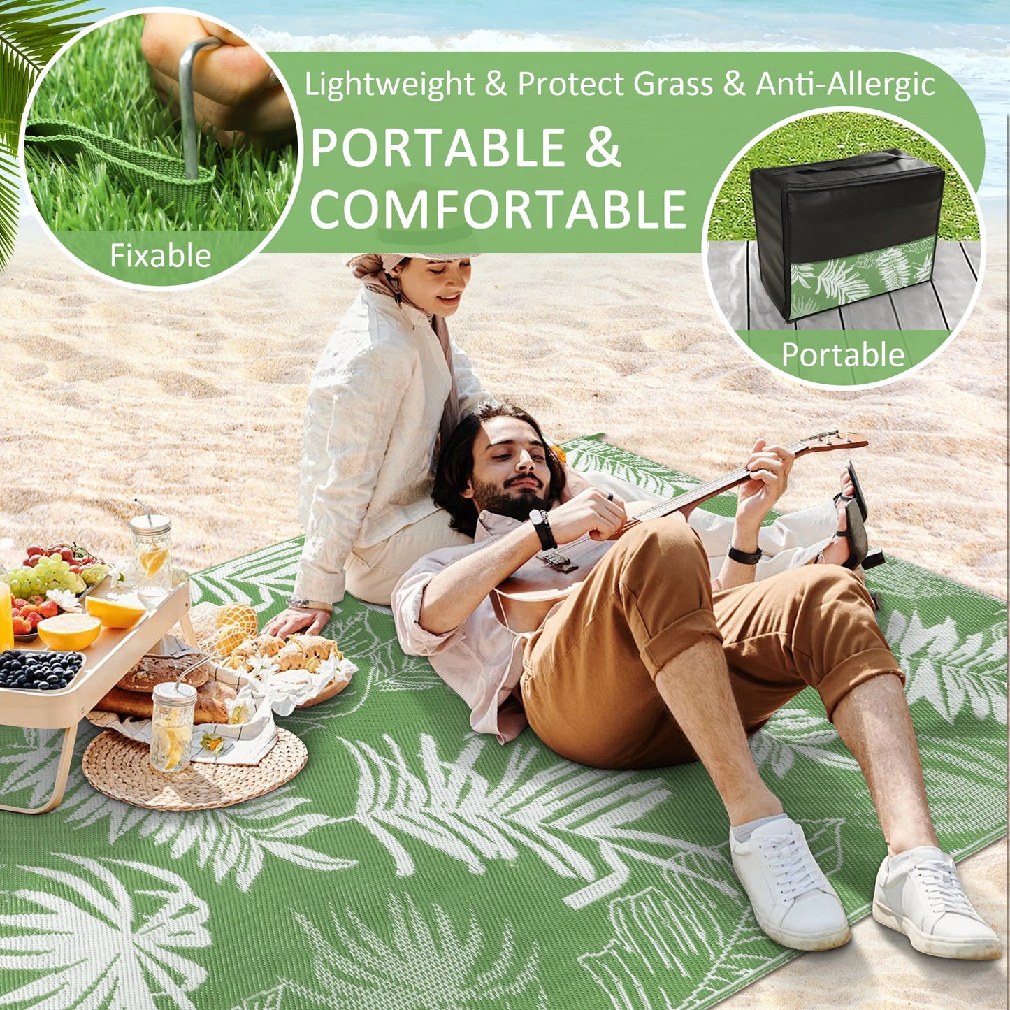 Outdoor Rug Waterproof Recycled Plastic Polypropylene For Patio Deck Camping