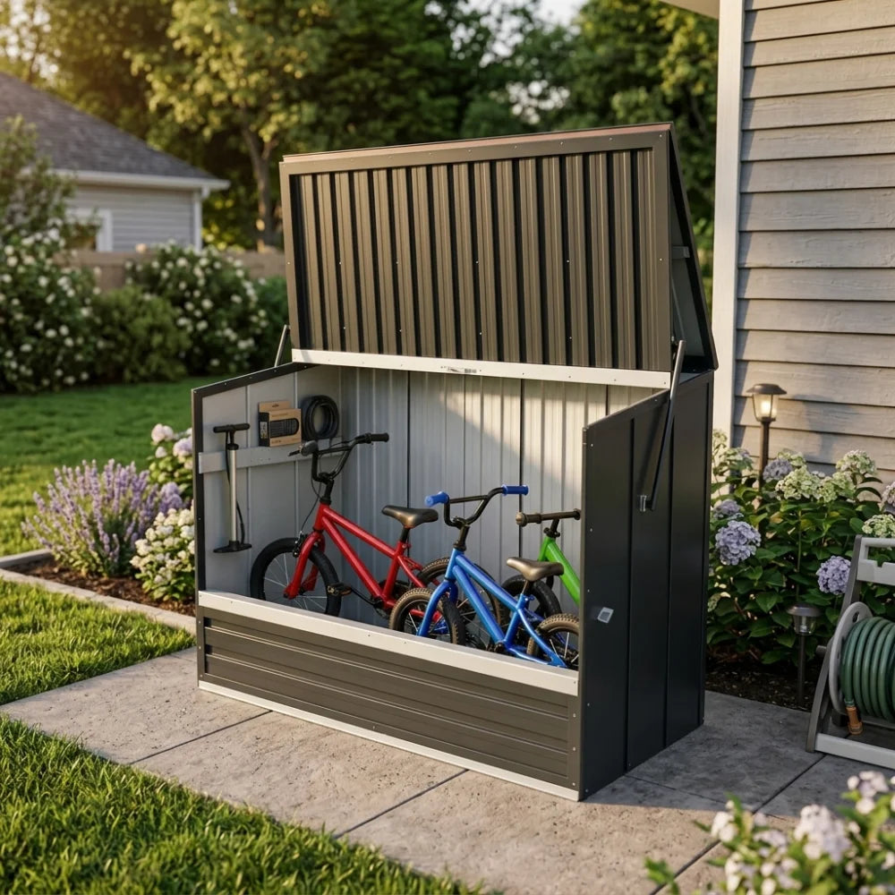 Outdoor Galvanized Steel Storage Shed Weatherproof With Flip Top Lid