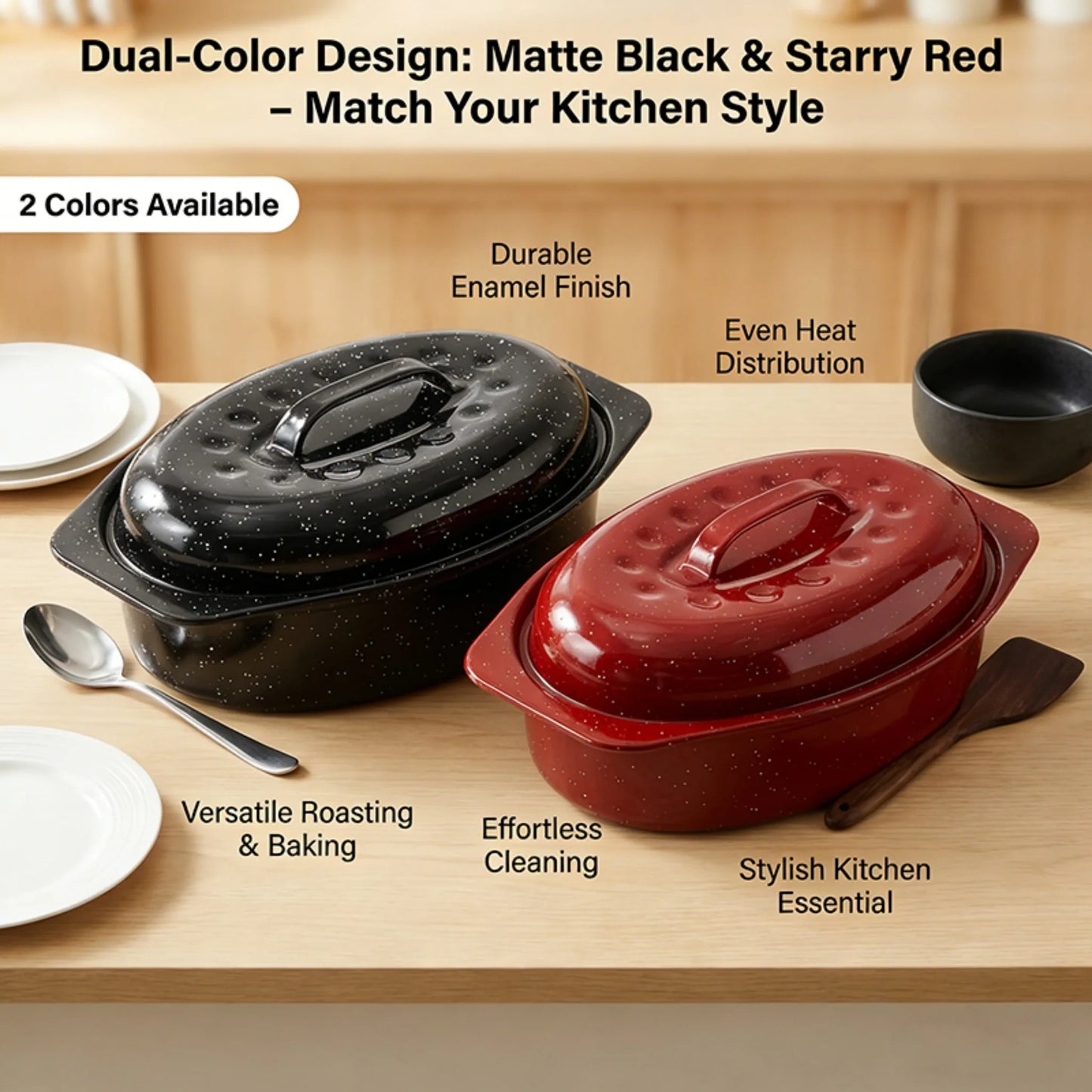 Oval Roaster With Lid In Enameled Steel 7 Lb Capacity