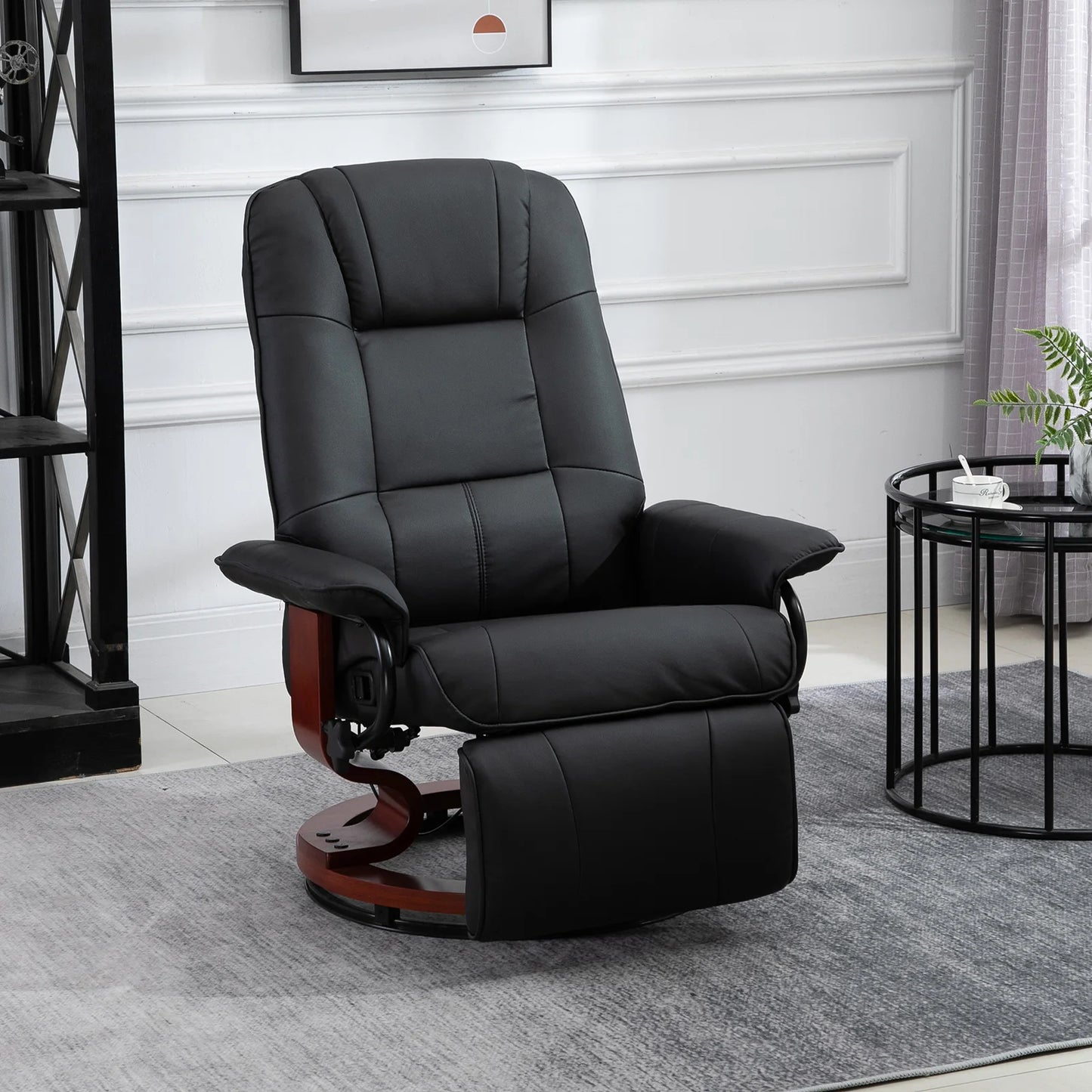 HOMCOM Faux Leather Reclining Lounge Chair With Swivel Wooden Base