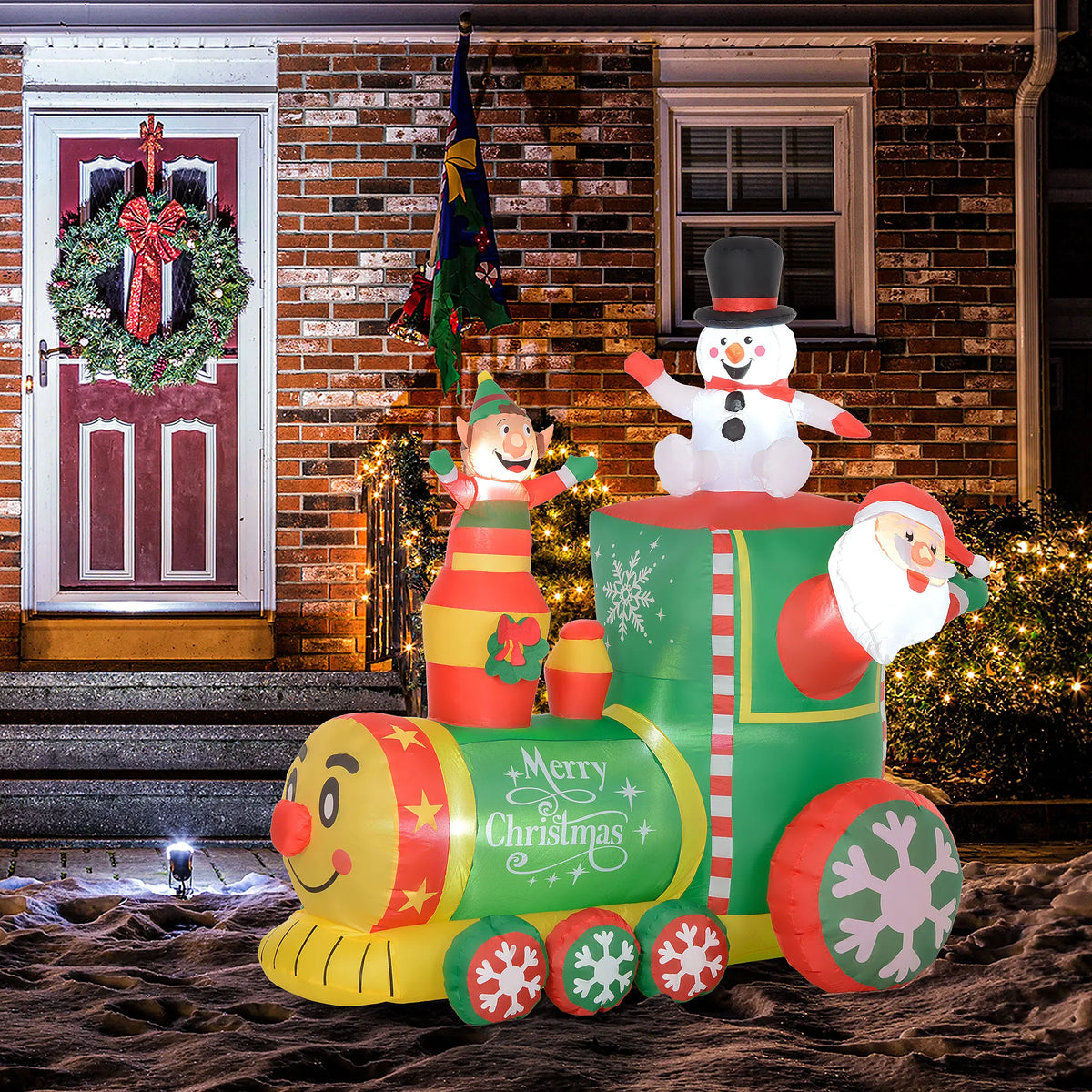 Outsunny Inflatable Christmas Train With Santa Snowman And LED Lights