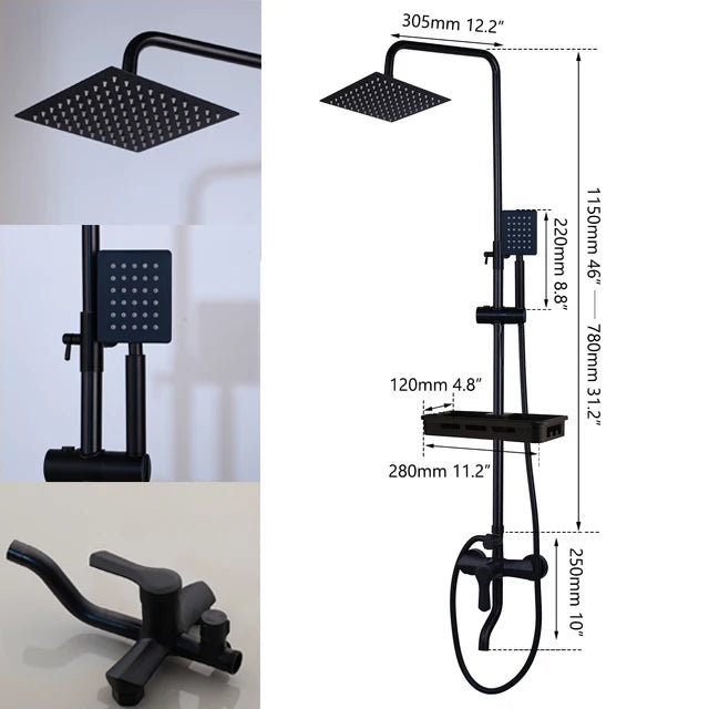 KEMAIDI Rainfall Shower Bathtub Faucet Set With Mixer And Shelf