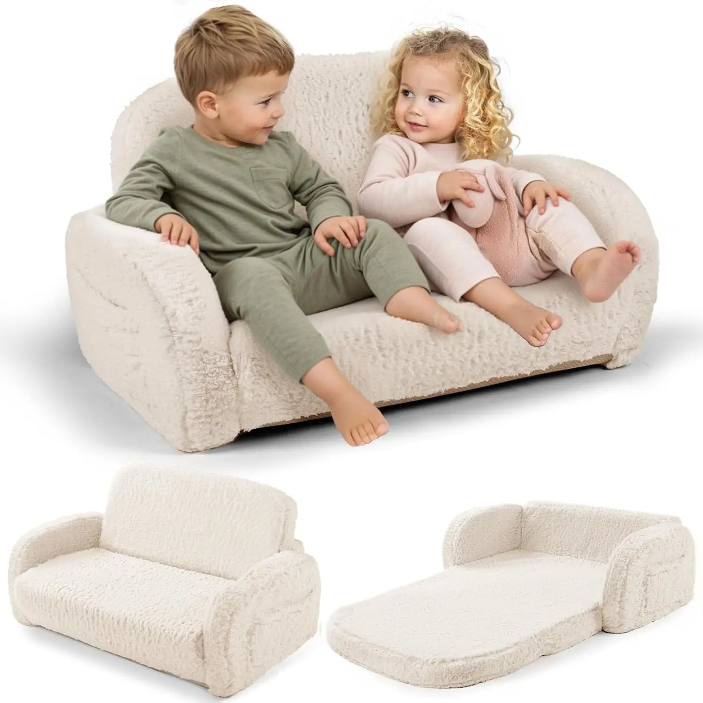 Convertible 2-In-1 Kids Couch and Lounger Foldable Sofa Bed
