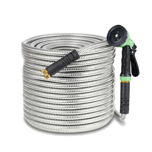 Heavy Duty Stainless Steel Garden Hose Solid Brass Connectors Nozzle