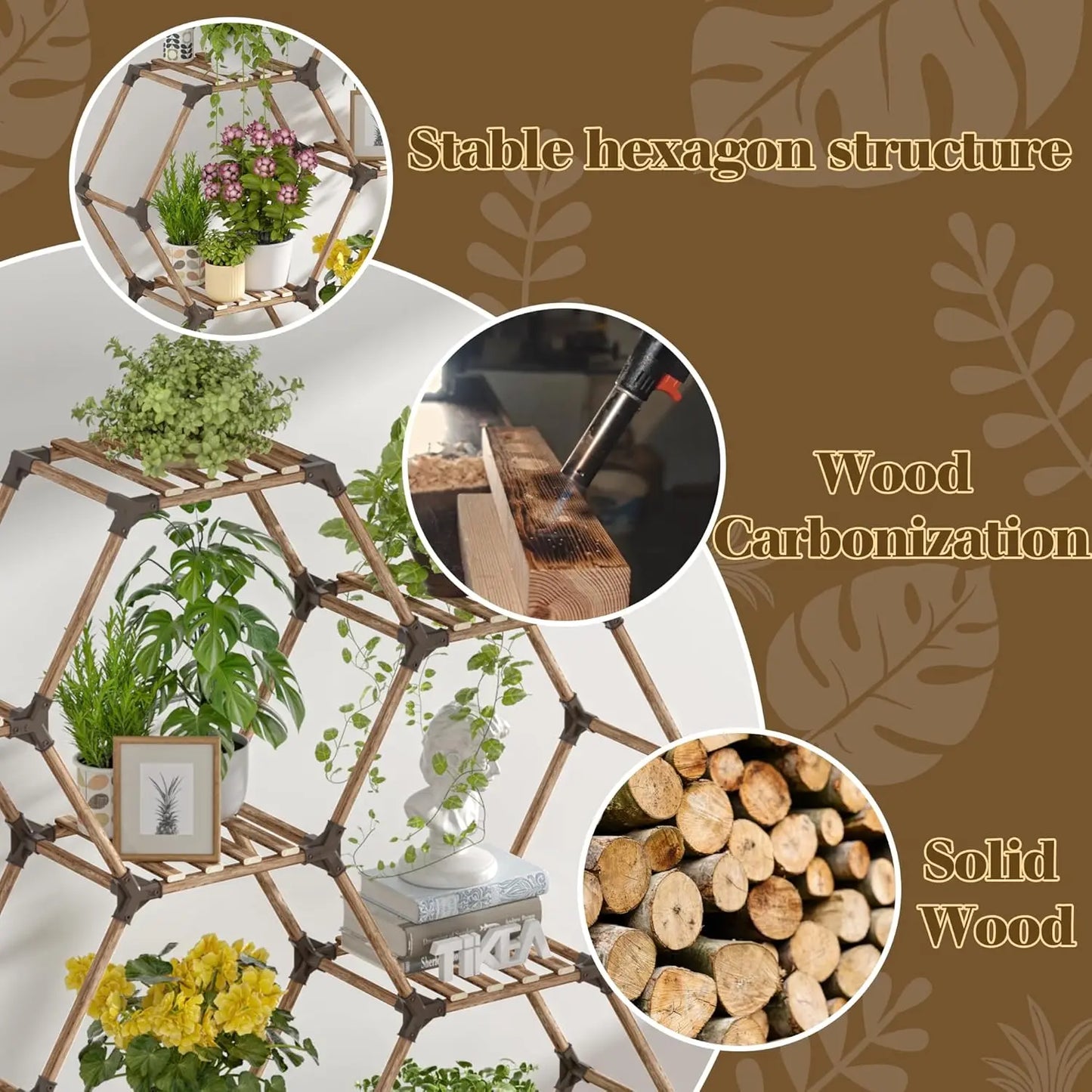 Hexagonal Plant Stand SixTier Wood Shelf For Indoor Outdoor Use
