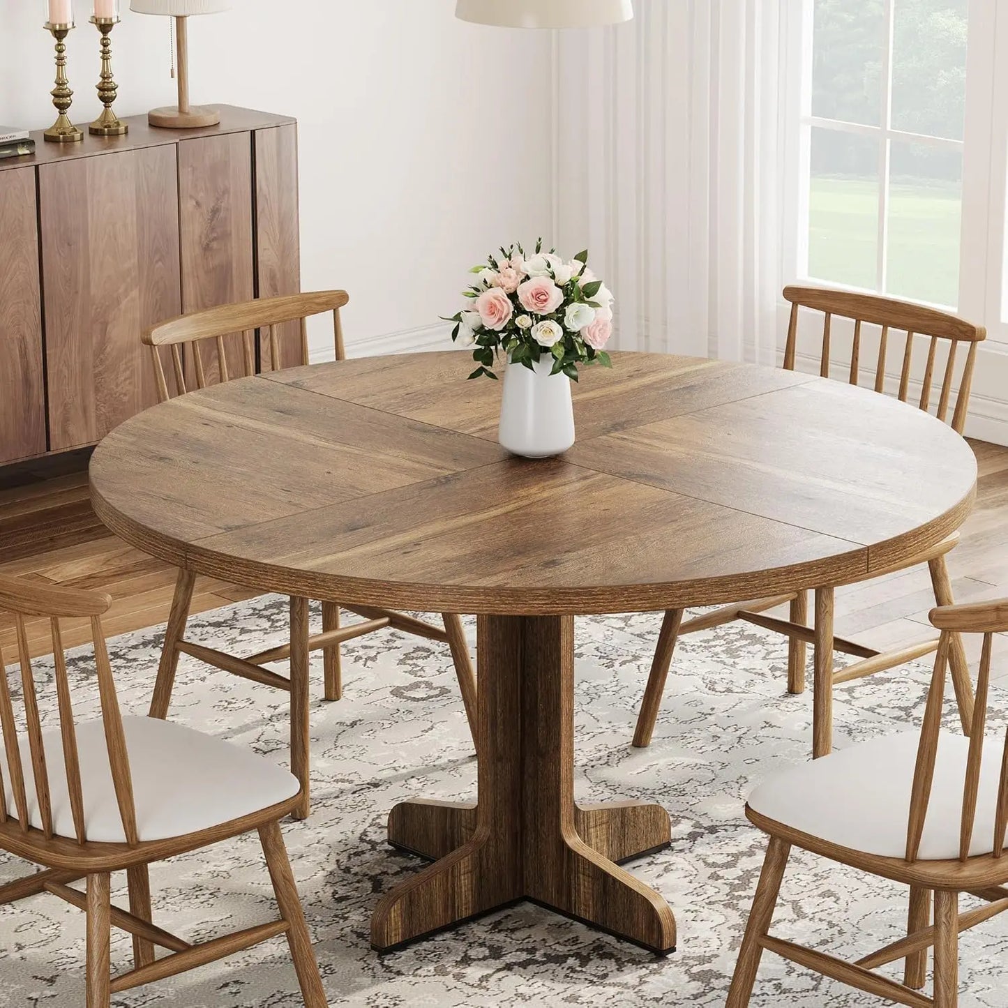 Studyset Round Dining Table For Four Farmhouse Wood Top