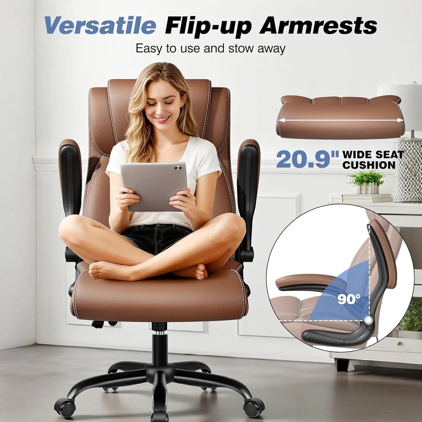 Ergonomic Faux Leather Office Chair With Adjustable Lumbar Support
