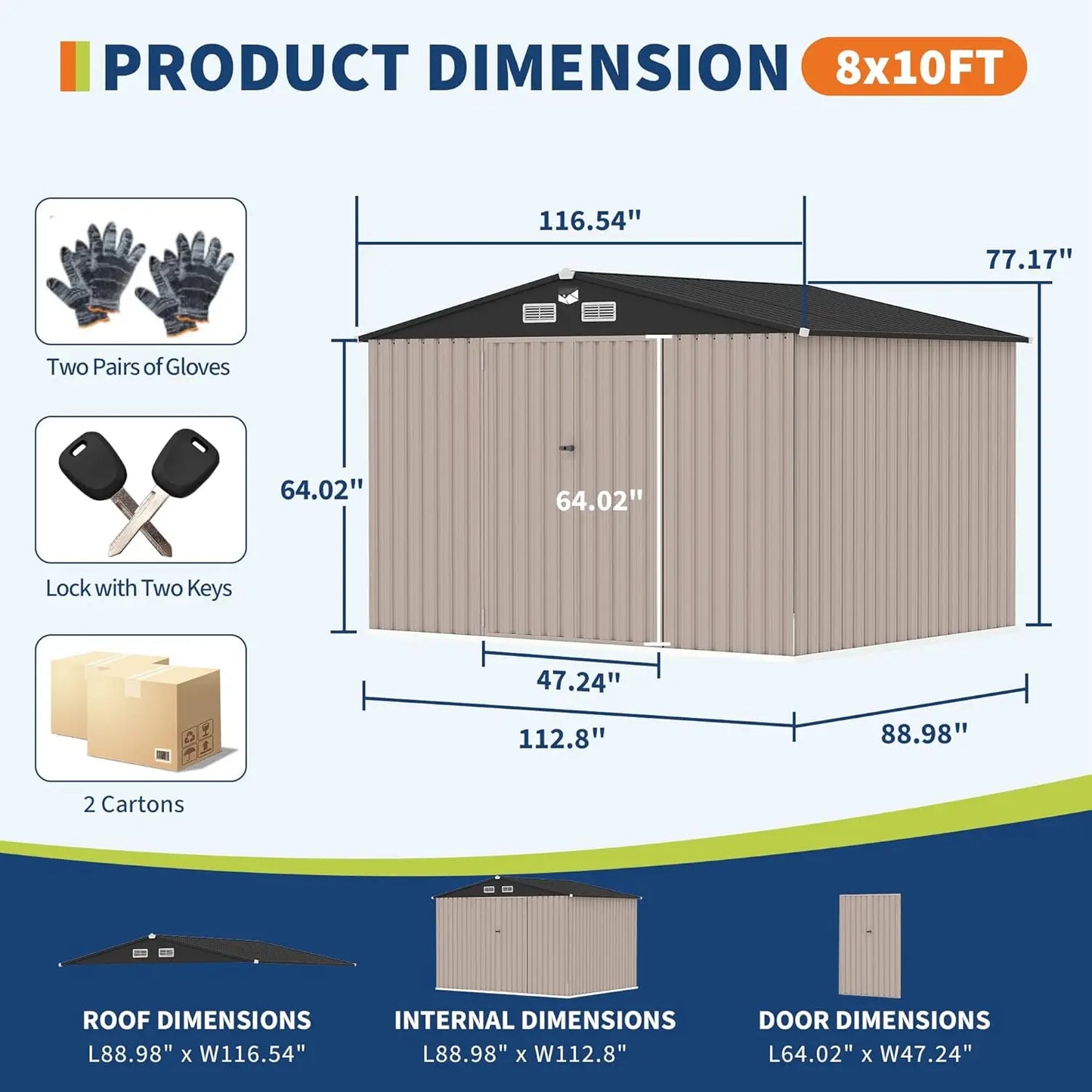 Outdoor Metal Storage Shed With Solar Light And Lockable Door