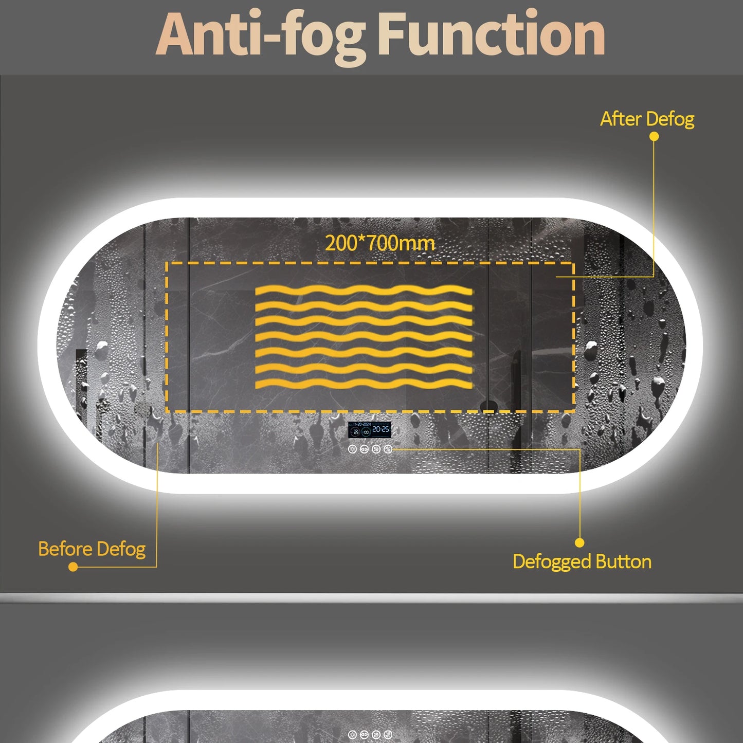 Wisfor Oval LED Bathroom Mirror With Lights Anti Fog Bluetooth Speaker