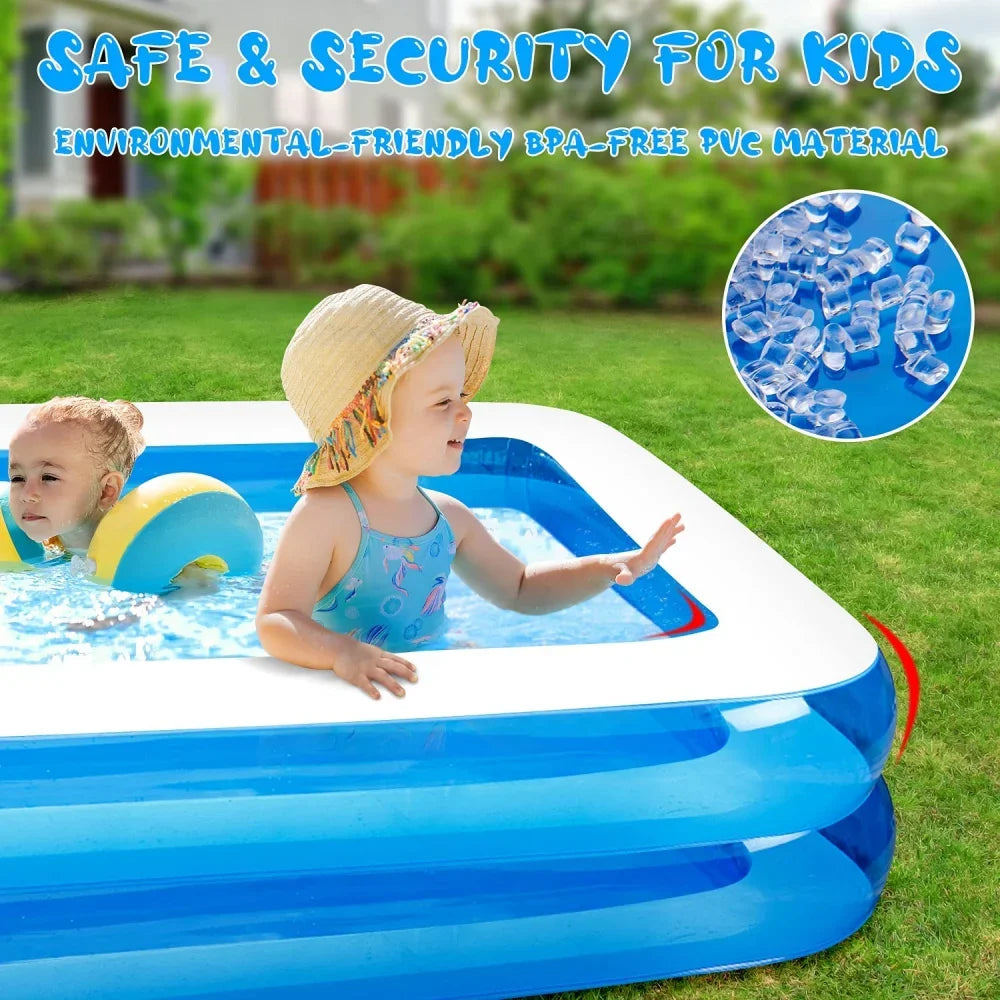 Kmoist Inflatable Rectangular Pool Large Family Outdoor Bathing Tub