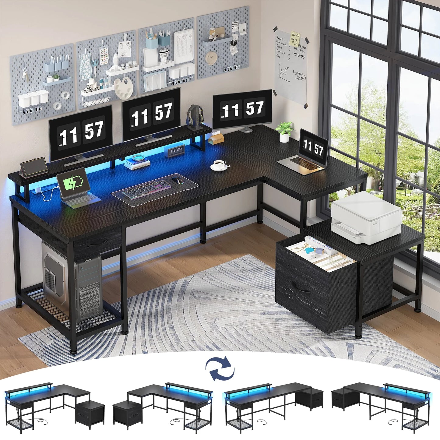 EnHomee 63 L Shaped Gaming Desk With RGB Lights