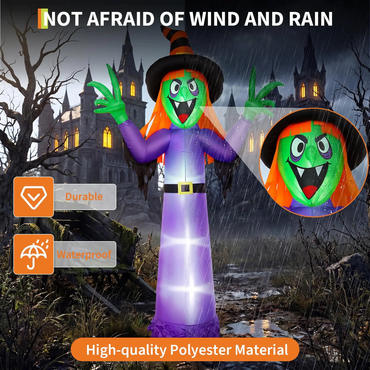 HiMISS Halloween Inflatable Witch Outdoor Yard Decoration With LED Lights