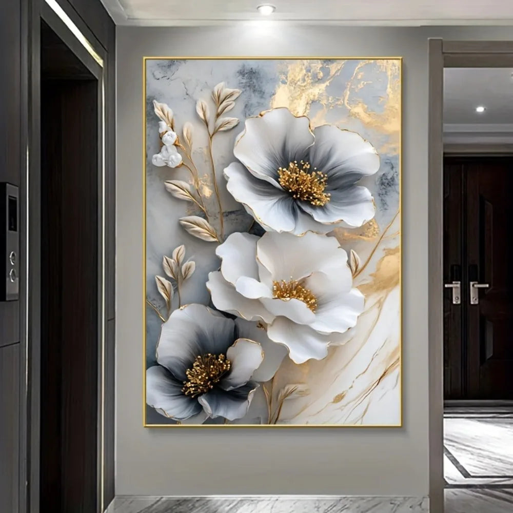 Modern Luxury Floral Canvas Mural Framed Depth Effect Painting