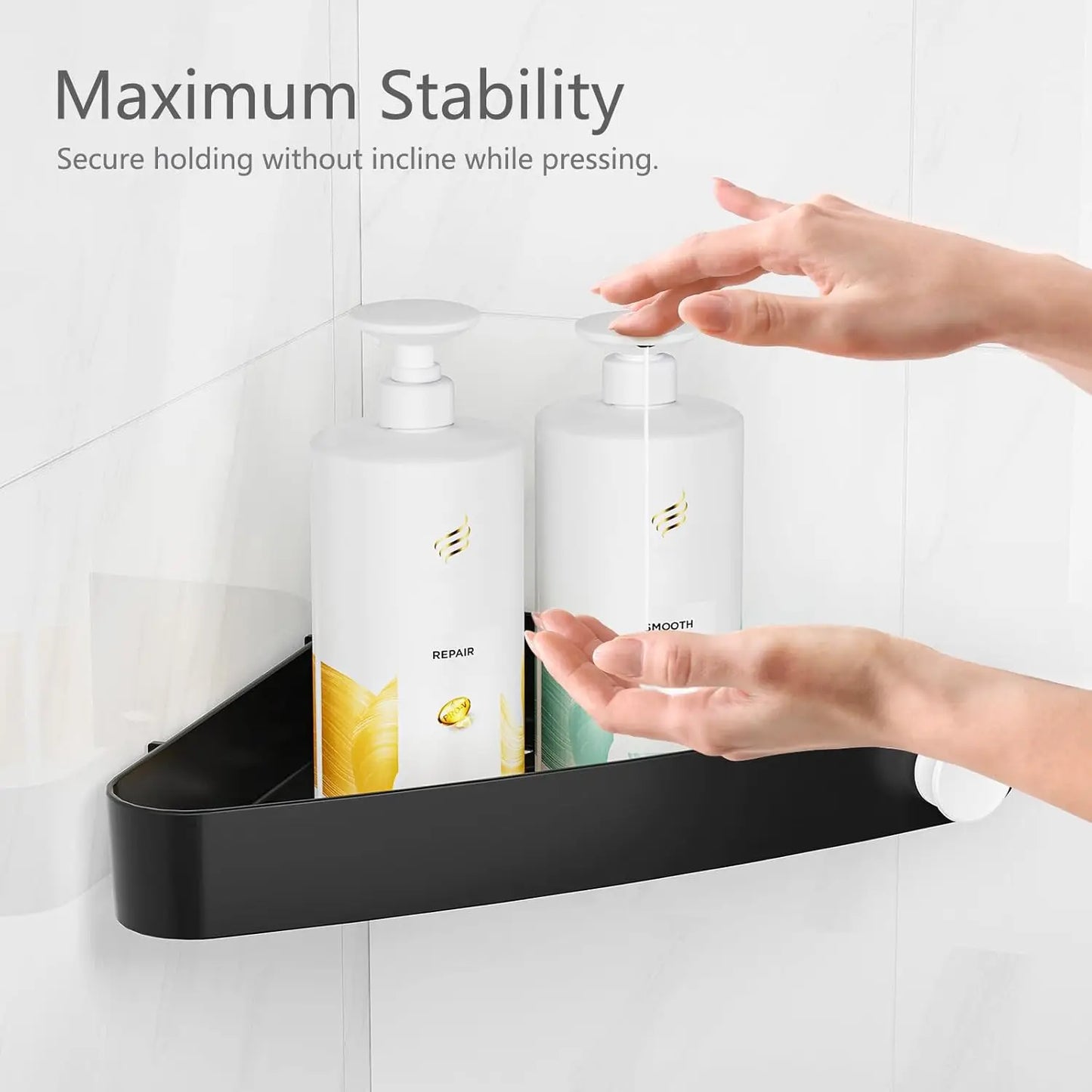 Plastic Shower Caddy Corner (for 90° Only), 4 Pack Adhesive Corner Shower Shelves for Smooth Wall Bathroom Organizers and Storage, Black