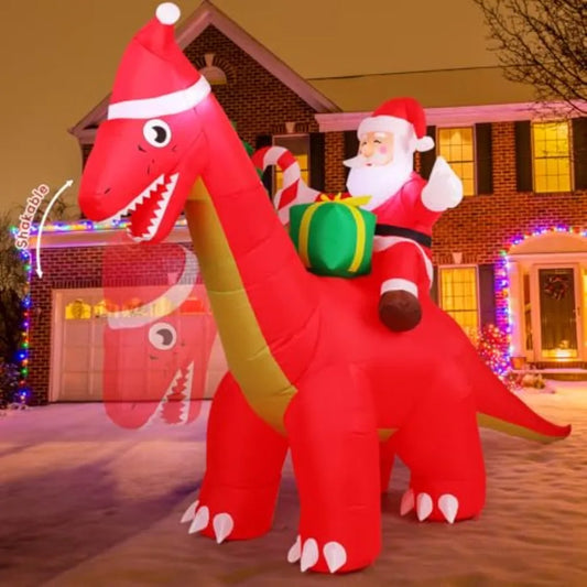 OLOEY Inflatable Santa Riding Dinosaur Garden Decoration