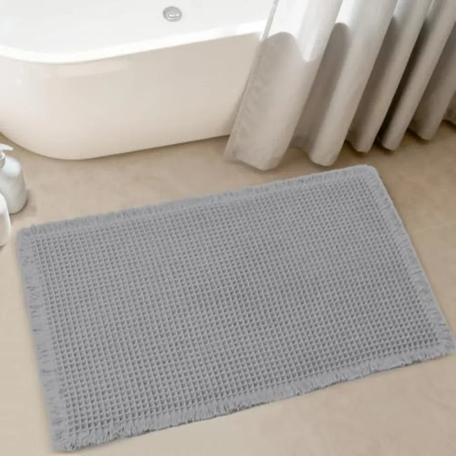 Waffle Bath Mat Absorbent Non Slip Bathroom Rug With Tassels