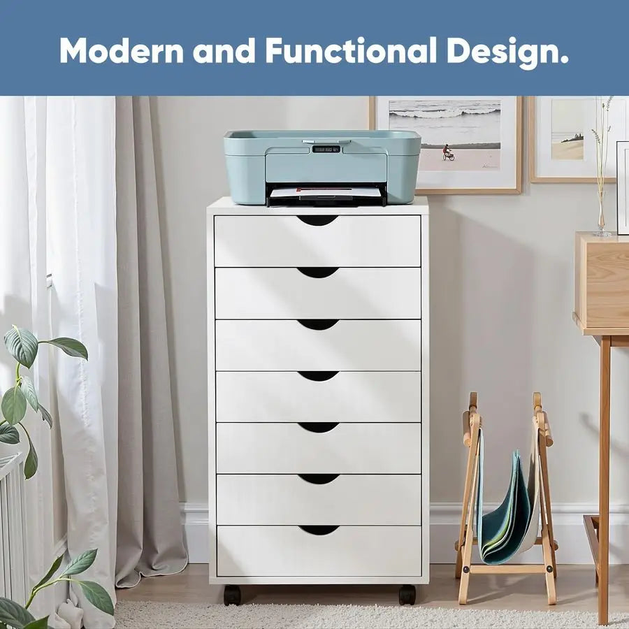 Bamboo 7-Drawer Mobile File Cabinet With Wheels For Office