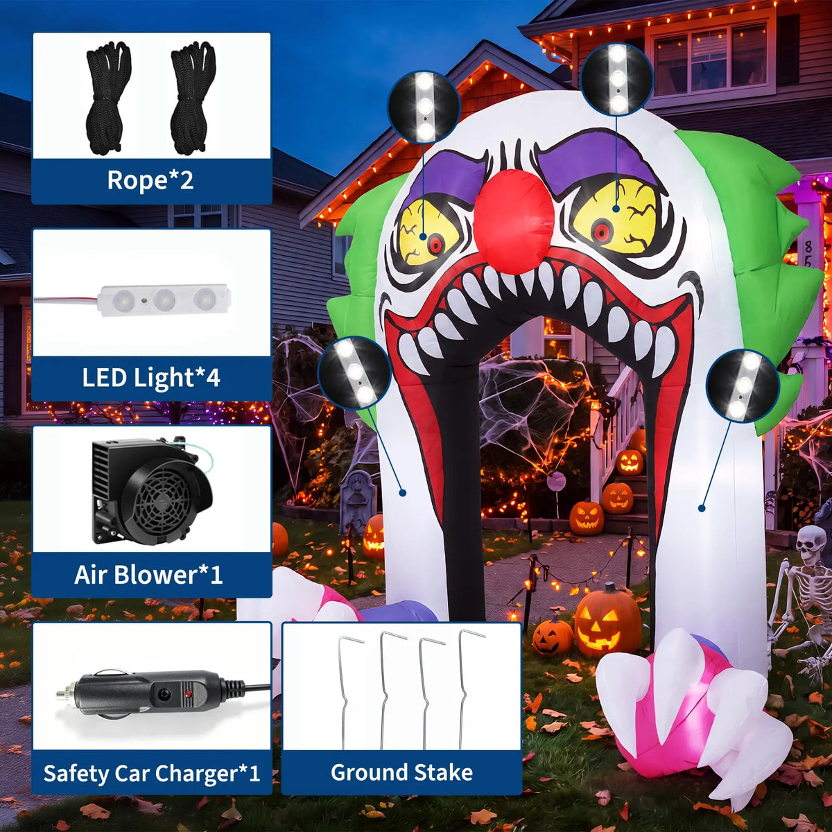 HiMISS Halloween Inflatable Clown Arch With LED Lights for Parties