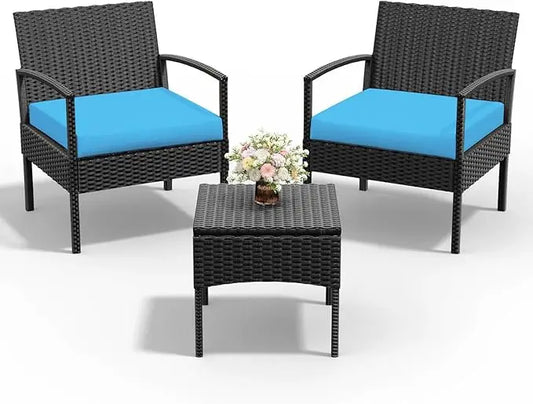 Outdoor Rattan Wicker Patio Conversation Set With Cushions