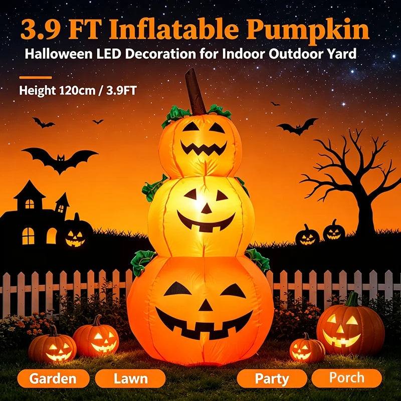 LED Halloween Inflatable Stacked Pumpkins With Built In Lights Decor