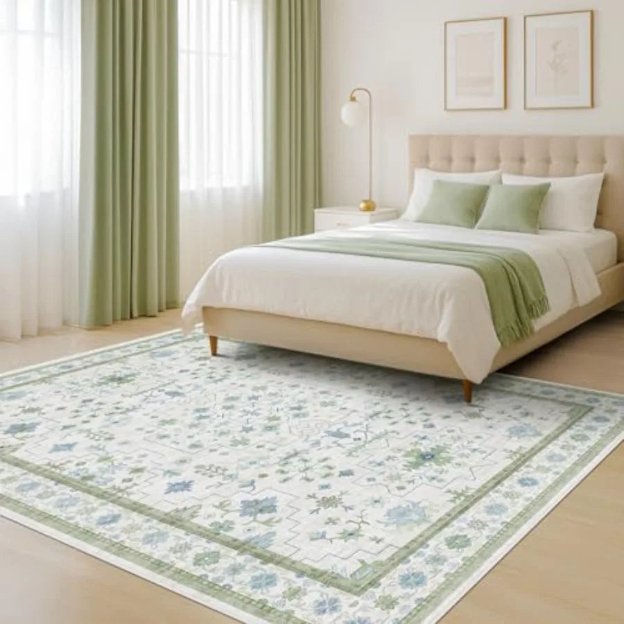Oushak Boho Area Rug Washable Low-Pile Non-Slip
