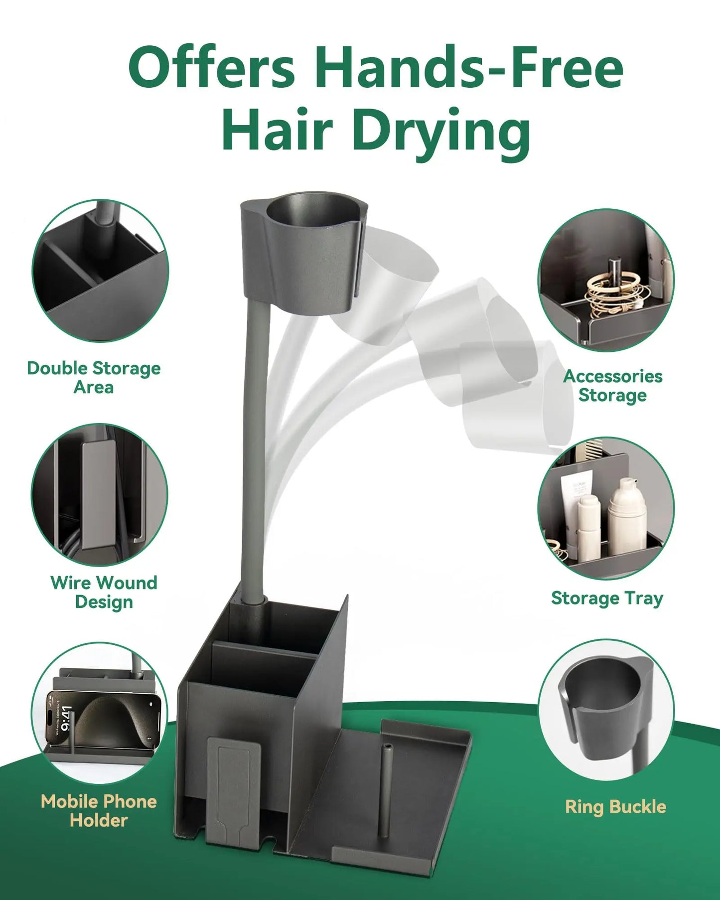 Hair Tool Organizer Wall Mounted Adjustable Hair Dryer Holder